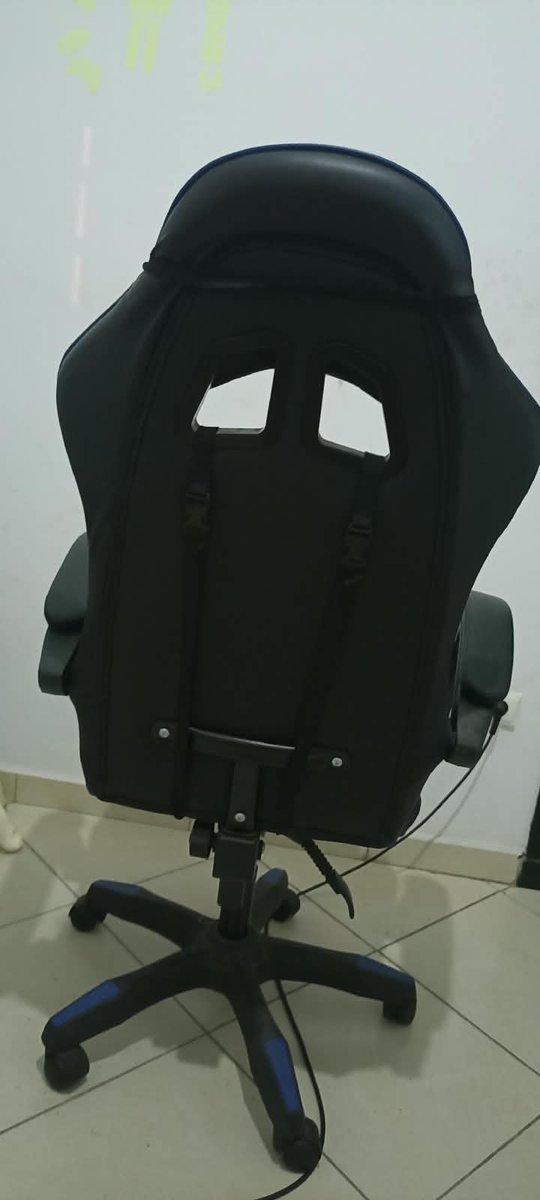 Fauteuil gaming Likeregal noir et bleu, repose-pieds intégré, 2/3