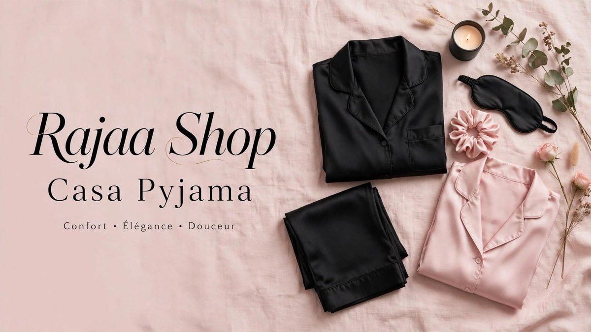 Pyjama Satin Noir Chic - M L XL - Livraison Casa