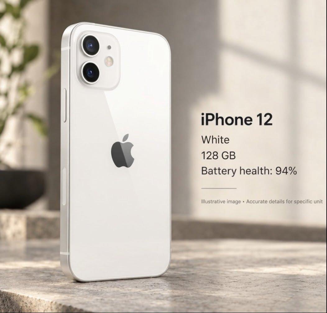 iPhone 12 128 Go blanc, comme neuf, batterie 94%
