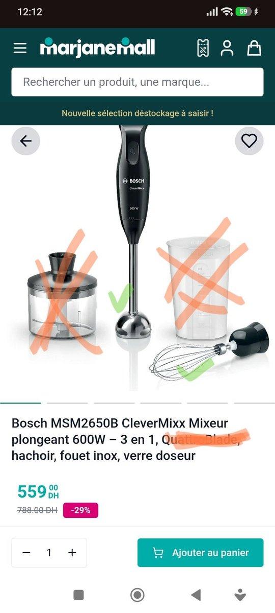Mixeur Bosch CleverMixx 600W avec 2 accessoires, 2/5