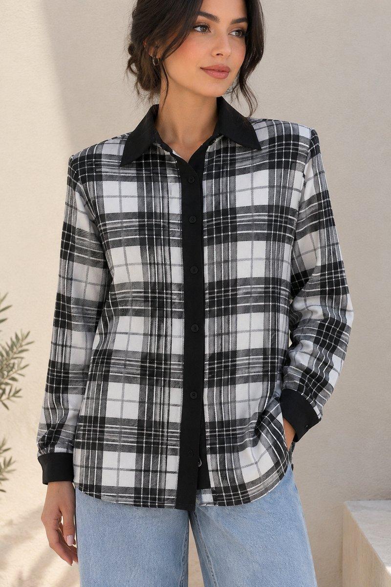 Veste longue à carreaux noir & blanc – Chic & tendance